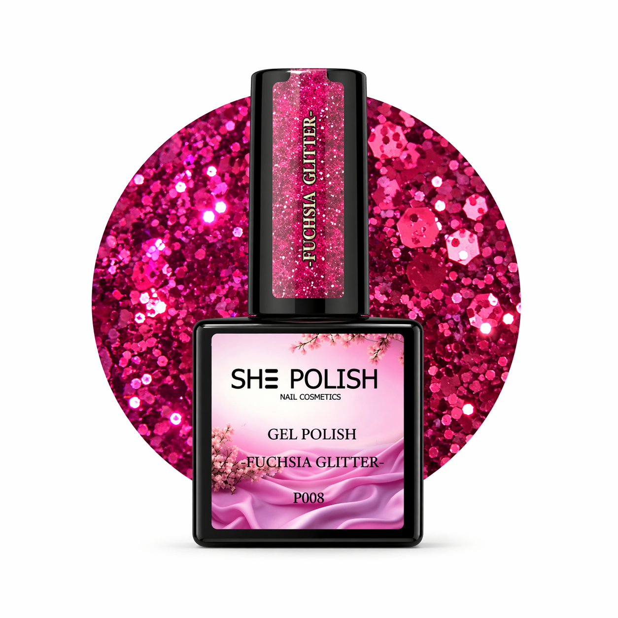 Gel polish fuchsia glitter p008